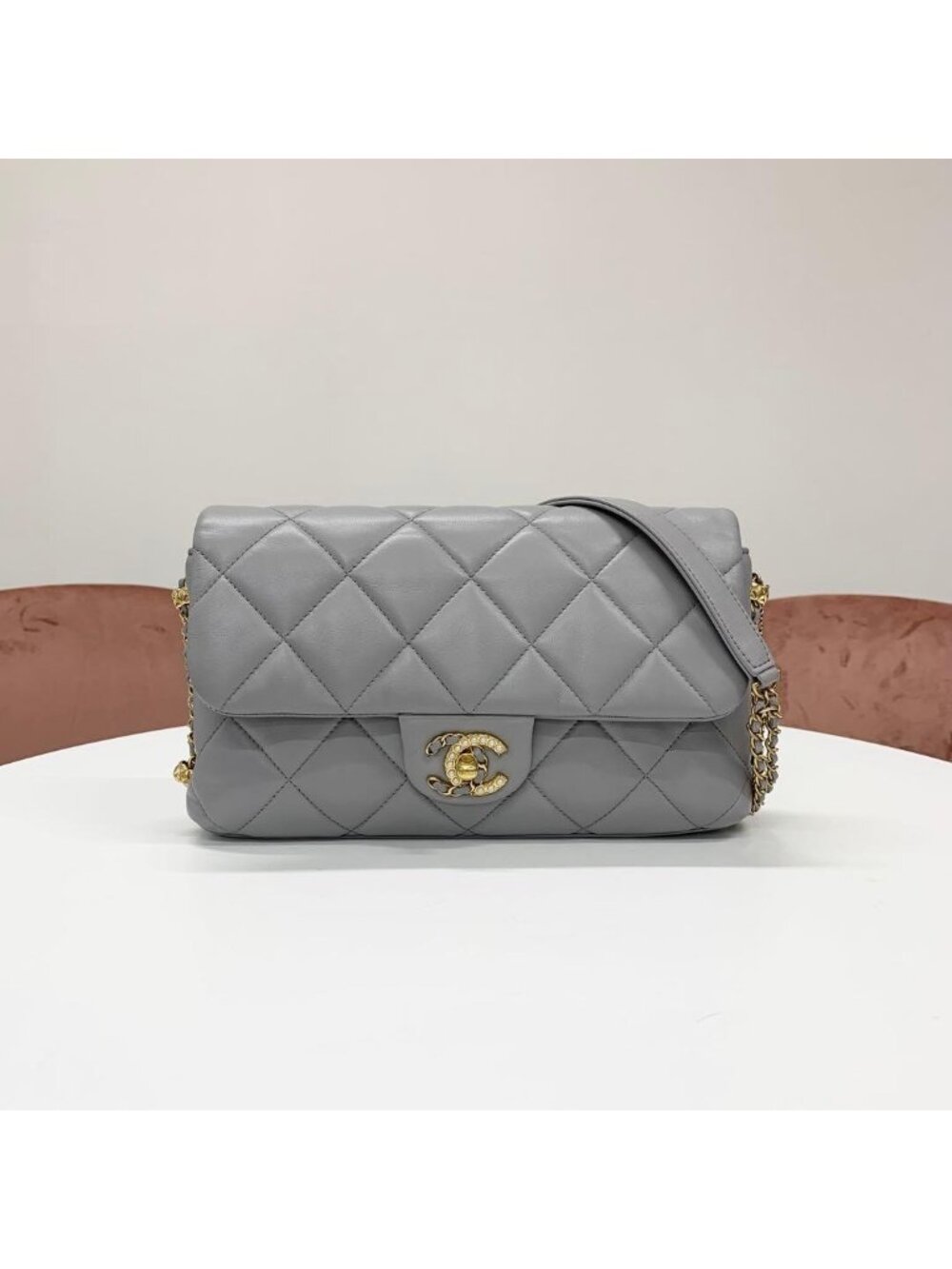 Chanel Quilted Lambskin CC Logo Pearl Turnlock Bag